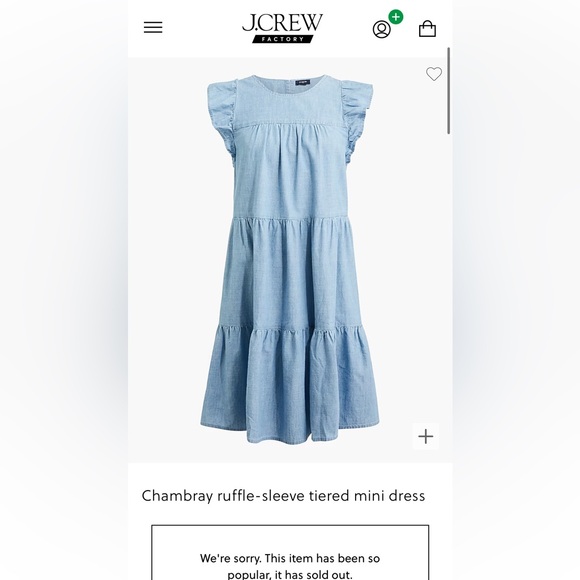 J Crew Chambray Ruffle Sleeve Tiered Mini Dress w Pockets, Cotton - Picture 13 of 14